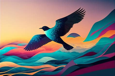 Premium Photo | Silhouette of a flying bird digital illustration ...