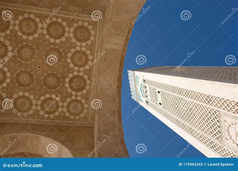 Hassan II Mosque Minaret, Morocco Stock Image - Image of landscape ...