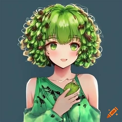 Anime girl with kiwi-themed outfit on Craiyon