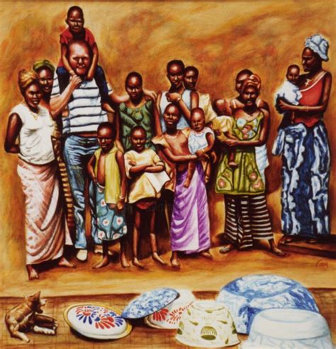 African friends in a village (Africa paintings)