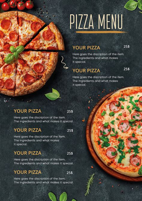 Pizza Menu Template Pizza Menu Restaurant Menu Template - Etsy