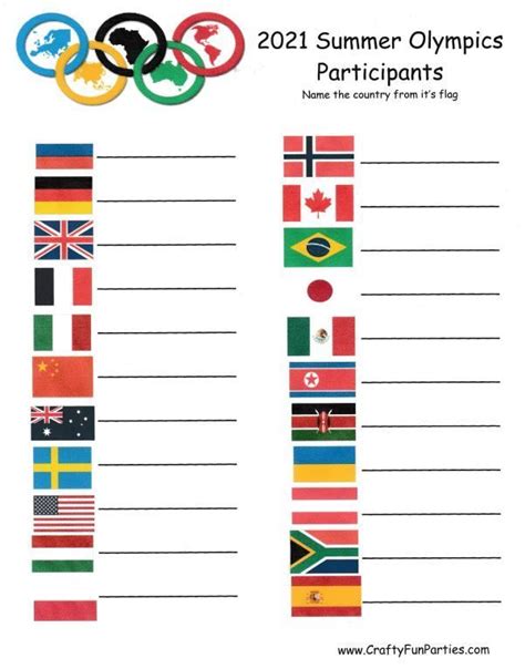 Olympic Countries Flags Printable Quiz | Olympic countries, Flag ...