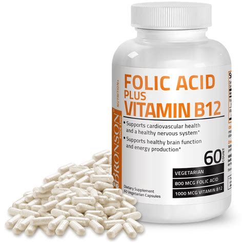 Bronson Folic Acid 800 mcg + Vitamin B12 1000 mcg, 60 Vegetarian ...