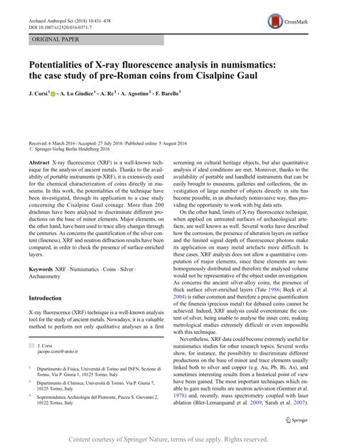 Potentialities of X-ray fluorescence analysis in numismatics: the case ...