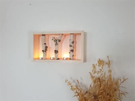 40cm Small White Birch Wall Art 3 Logs Display Shelf Framed - Etsy