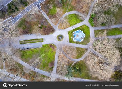 Top View Drone City Park Walkways Trees Architecture Element — Stock ...