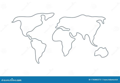 World Map Hand Drawn Simple Stylized Continents Silhouette Line ...