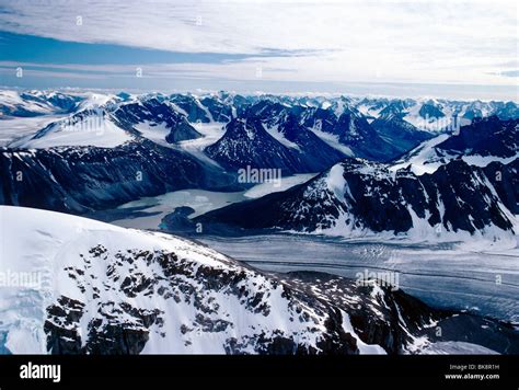 Aerial view of Mt. Alvit and the Turner Glacier, Auyuittuq National ...