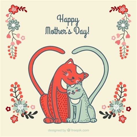 Lovely cat mother's day card | Free Vector