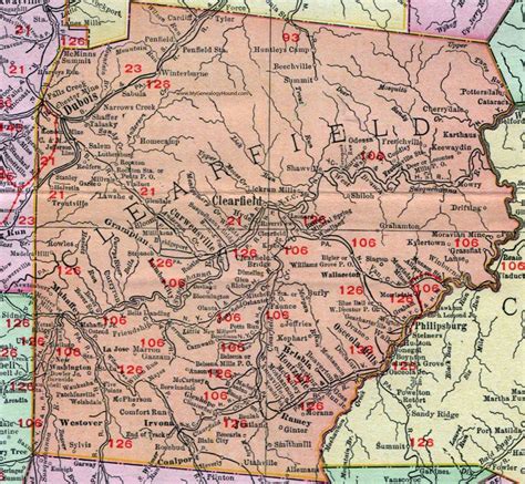 Clearfield County, Pennsylvania. 1911, Map, Curwensville, Dubois, Hyde ...