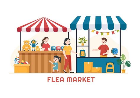 Flea Market Template Hand Drawn Cartoon Flat Illustration Second Hand ...