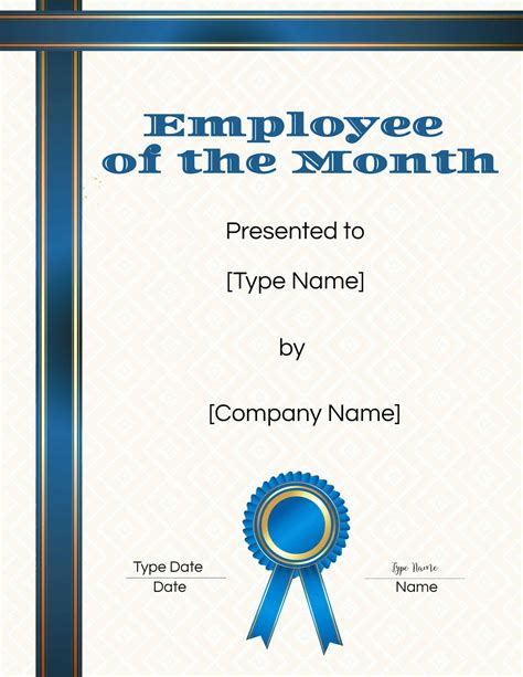 Employee Of The Month Template Certificate