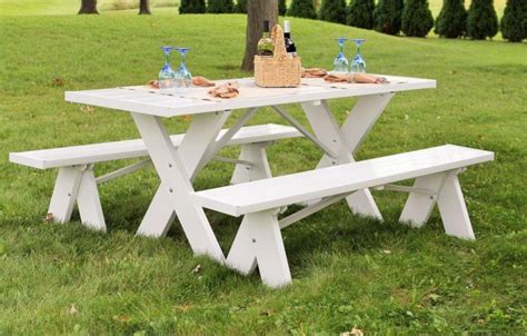 Dura-Trel White Plastic Picnic Table with Detached Benches