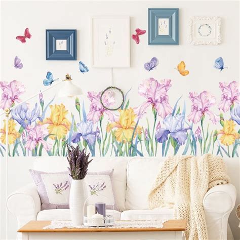 Wall Stickers Plant Flowers Fresh Flower Wall Sticker Line Door Bedroom ...