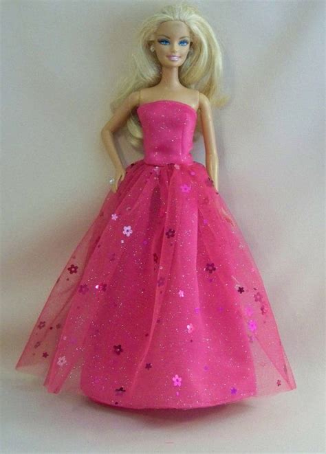 Handmade Barbie Clothes-Pink Glitter Satin with Glitter/Sequin Tulle ...