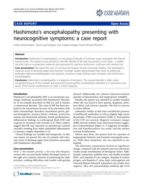 (PDF) Hashimoto's encephalopathy presenting with neurocognitive ...