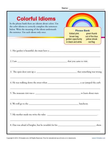 77 IDIOMS WORKSHEET PDF HIGH SCHOOL - * WorkSheetIdiom