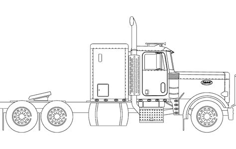 Semi Truck Side View Drawing Sketch Coloring Page