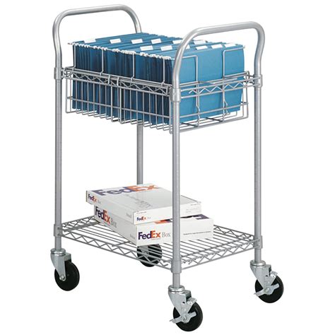 Safco Wire Mailroom Cart, Silver, 26 3/4"W x 18 3/4"D x 38 1/2"H ...