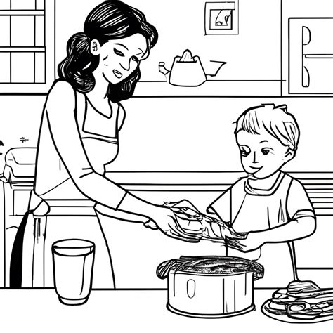 A Mother and Child Baking Cookies and Coloring in the Kitchen ...