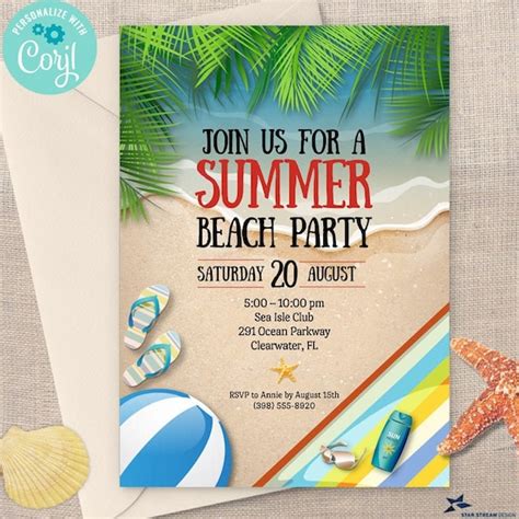 Tropical Summer Beach Party Invitation, Birthday Party | 2-sided, 5x7 ...