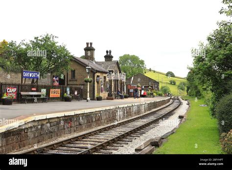 The view along the platform of Oakworth Station on the Keighley and ...