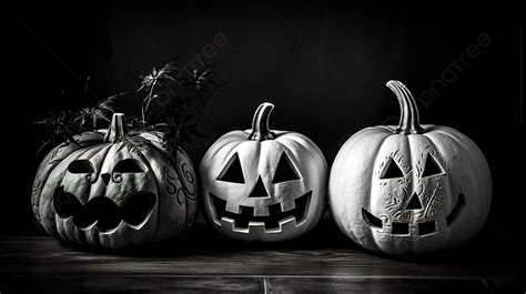 3 Black And White Jack O Lanterns Background, Halloween Black And White ...