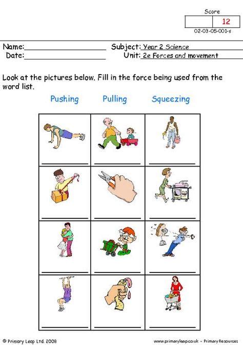 PrimaryLeap.co.uk - Pushing, pulling and squeezing 1 Worksheet ...