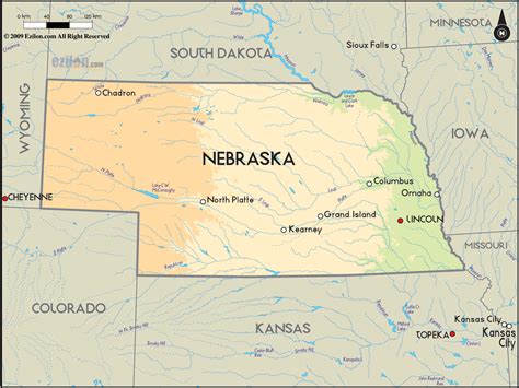 Geographical Map of Nebraska and Nebraska Geographical Maps