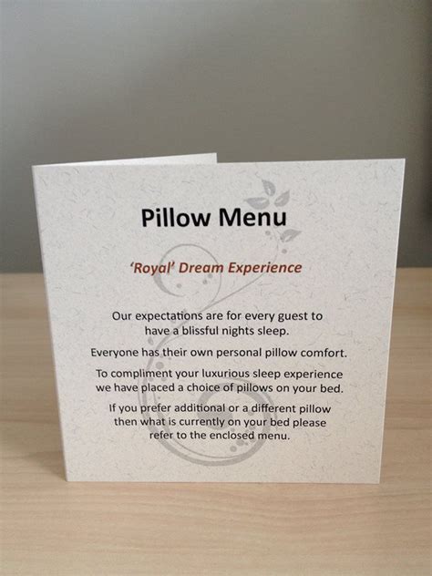 The Crown Hotel Pillow Menu - 'A Royal Dream Experience' Are the ...