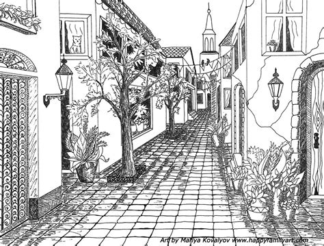 Single Point Perspective Drawing of a Street - Happy Family Art