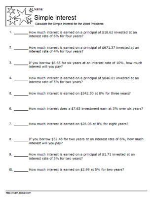 Simple Interest Worksheets With Answers