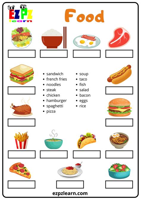 Food Word Match - Ezpzlearn.com