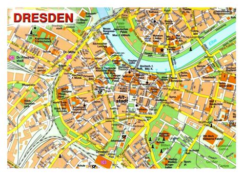 Large detailed map of central part of Dresden city | Dresden | Germany ...