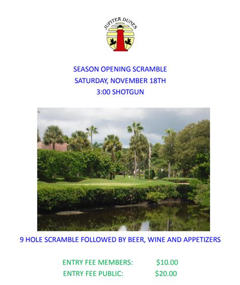 OPENING SCRAMBLE & WELCOME PARTY - 3:00PM SHOTGUN - Jupiter Dunes Golf ...