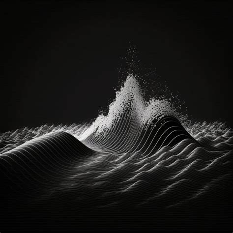 black and white, sound wave, sea, dark | Scultura