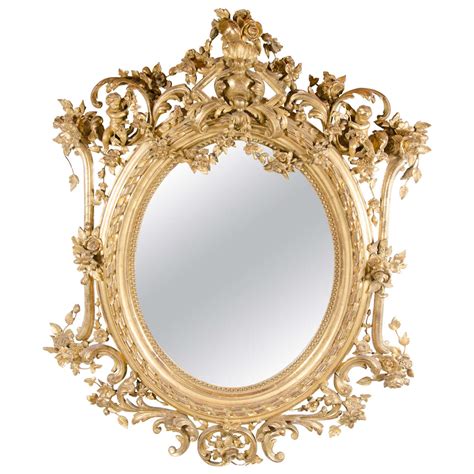 French Rococo Oval Mirror with 24-Karat Gold Gilt and Foliage Details ...