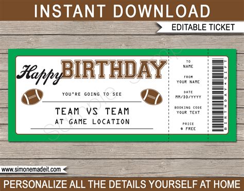 Birthday Football Gift Tickets | Football game tickets, Football ticket ...