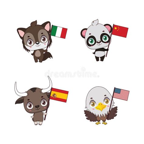 Cute National Animals with Their Country Flags Stock Vector ...