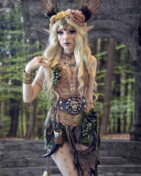 Renaissance Fairy Costume with Horns and Feathers