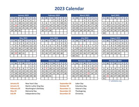 PDF Calendar 2023 with Federal Holidays | WikiDates.org