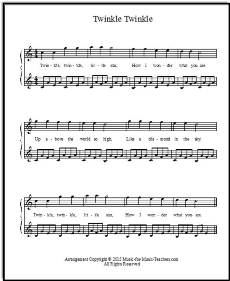 Twinkle Twinkle Little Star Free Sheet Music for Piano