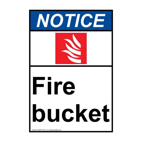 Vertical Fire Bucket Sign - ANSI Notice - Fire / Rescue Equipment