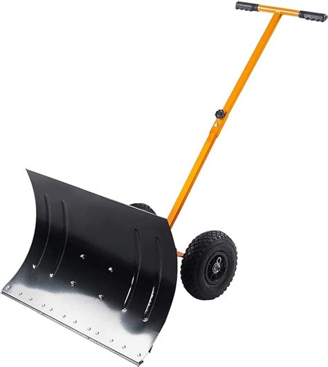 Review Snow Shovel with Wheels Durable Snow Pusher - Adjustable Rolling ...