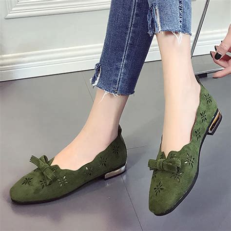 YOUYEDIAN Flat Shoes Women 2019 Bow Hollow Out Ladies Boat Shoes Green ...