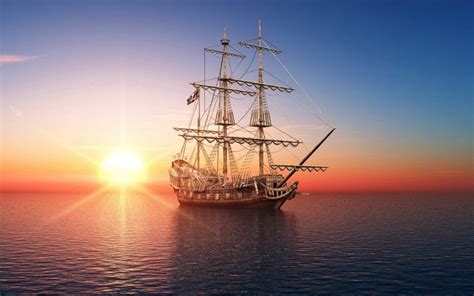 The Ship Sailing Ship Sea Sunrise Sunset 3D Graphics hd wallpaper ...