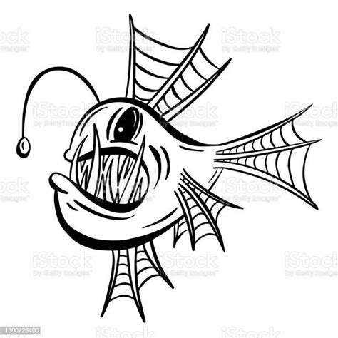 Cartoon Anglerfish Fish Outline Illustration Vector Stock Illustration ...