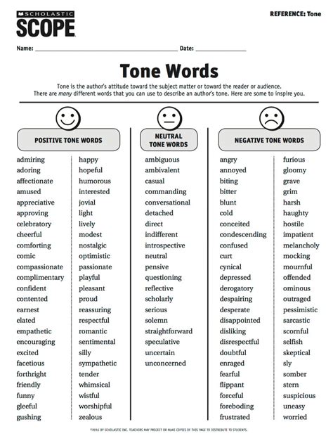 Tone Words Chart: A Visual Reference of Charts | Chart Master