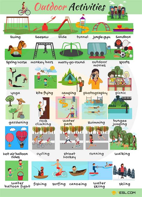 Outdoor Activities Vocabulary in English • 7ESL | English vocabulary ...