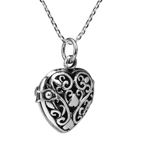 Classic Vintage Filigree Etched Heart Locket Sterling Silver Necklace